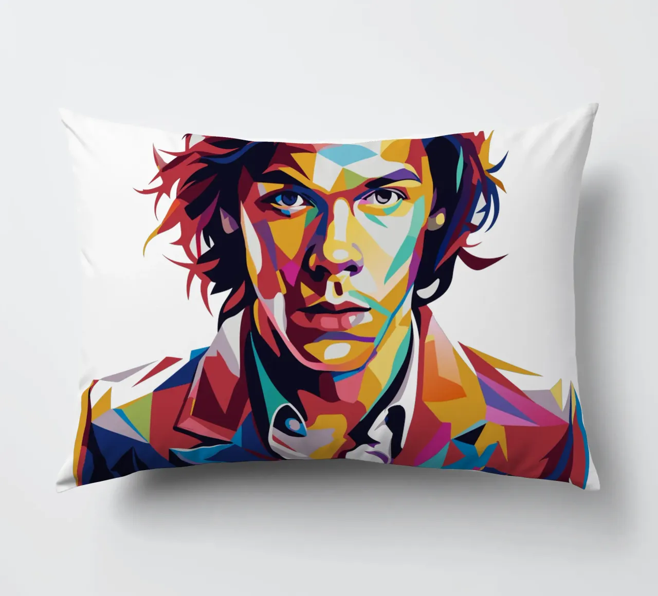 Harry Style Portrait in WPAP Pop Art Kissen von vectorartnesia