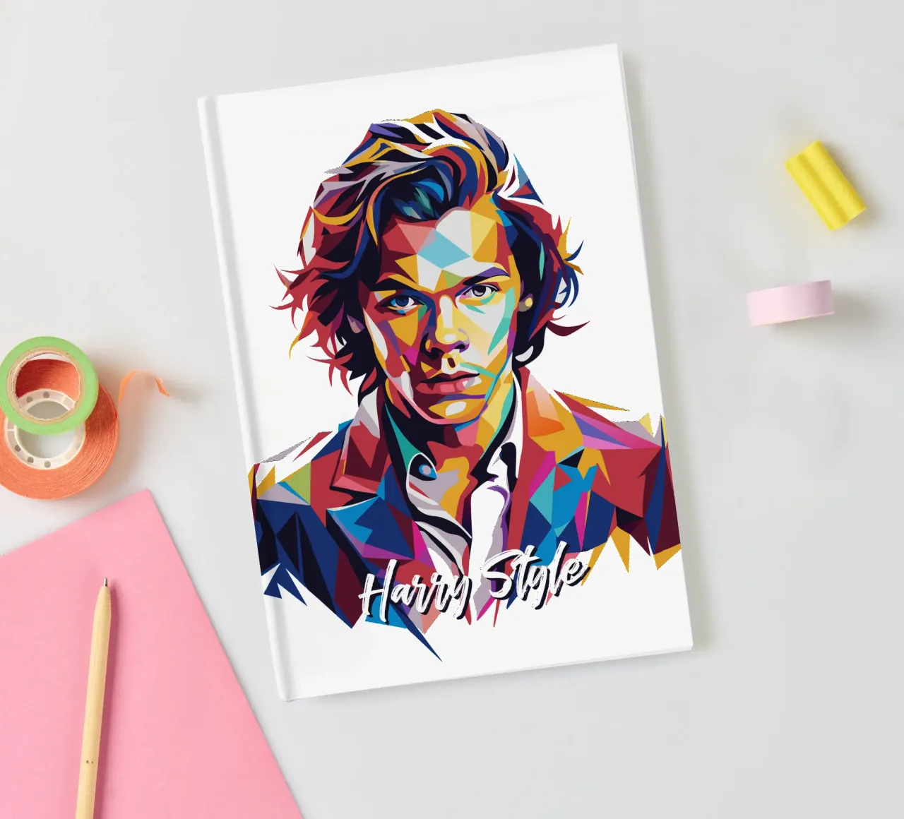 Harry Style Portrait in WPAP Pop Art notebook by vectorartnesia