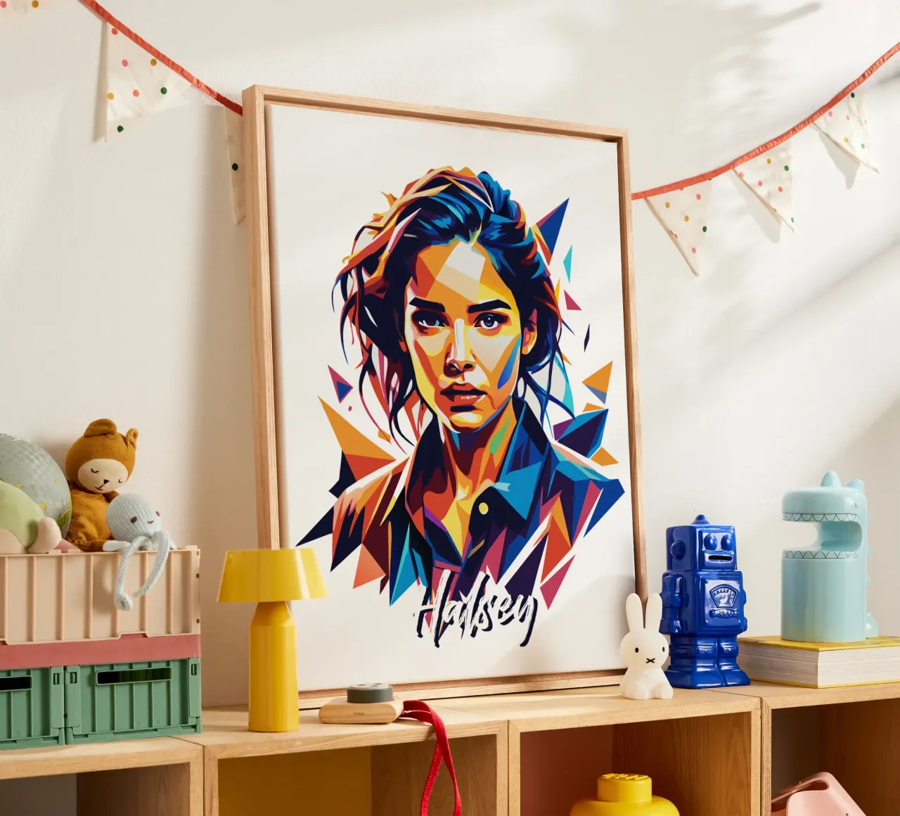 Ritratto di Halsey in WPAP Pop Art tela con Cornice a cassetta da vectorartnesia