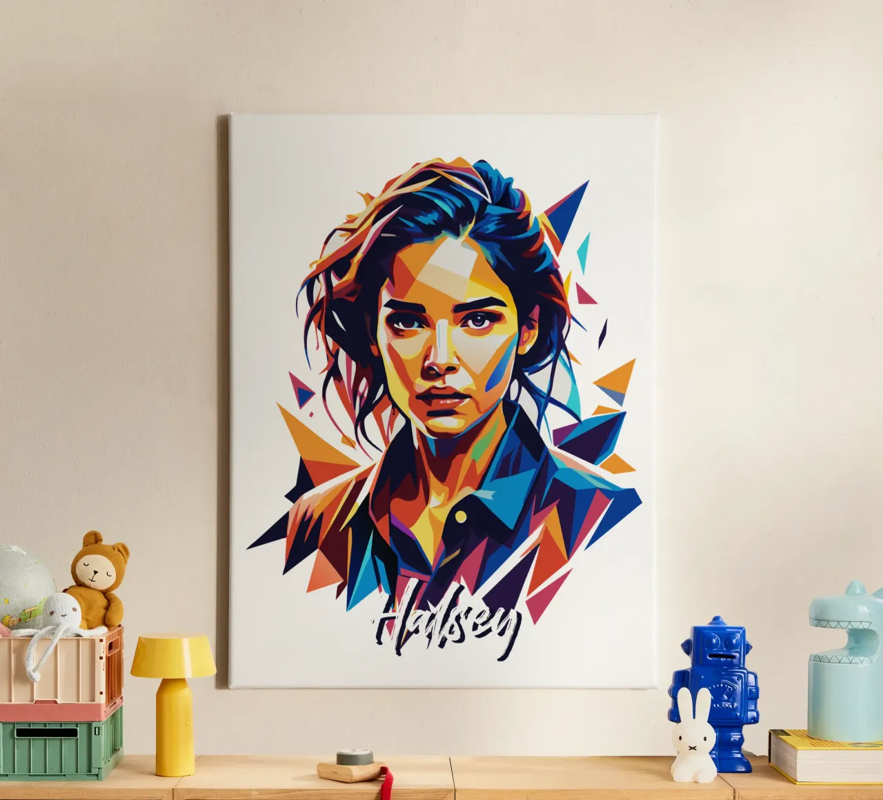 Ritratto di Halsey in WPAP Pop Art tela con Cornice a cassetta da vectorartnesia