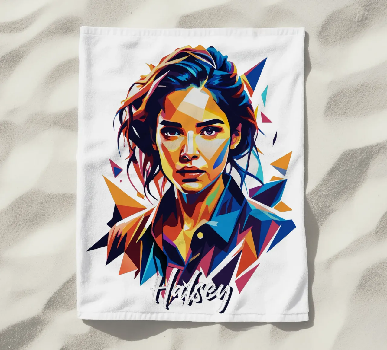 Ritratto di Halsey in WPAP Pop Art telo mare da vectorartnesia