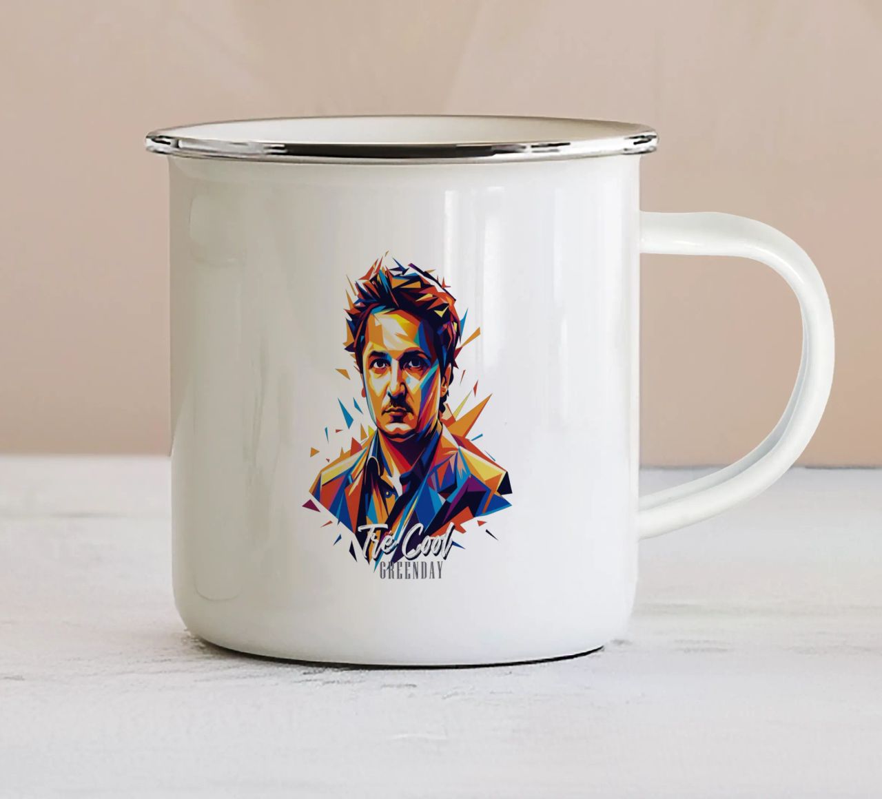Tre Cool Portrait in WPAP Pop Art enamel mug by vectorartnesia