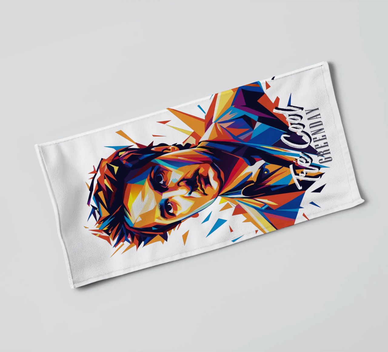 Tre Cool Portrait in WPAP Pop Art towel by vectorartnesia