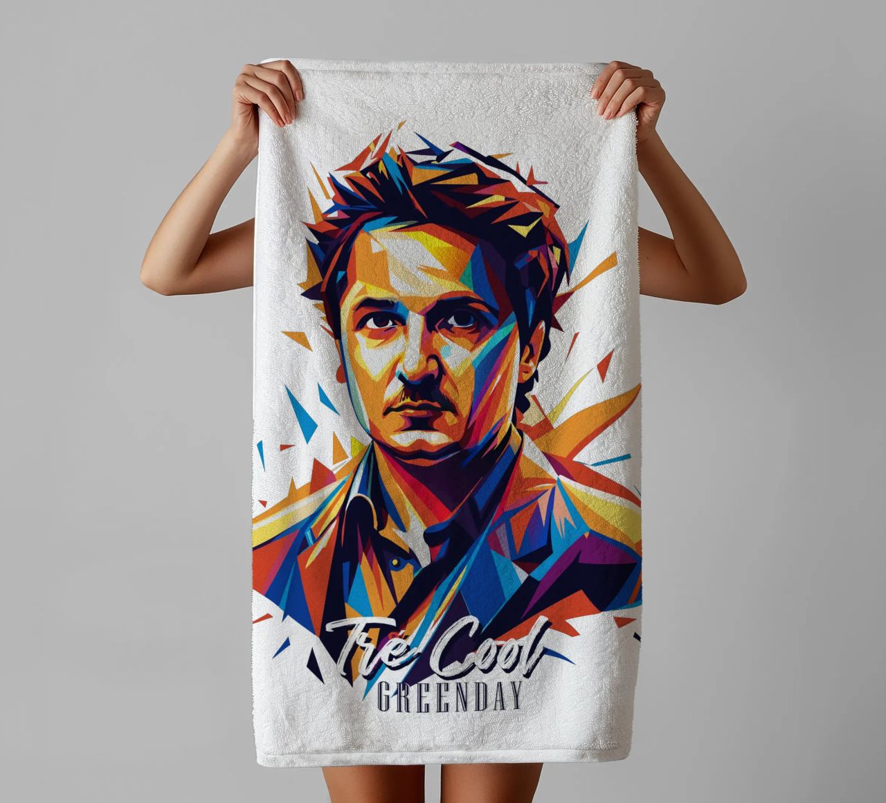 Tre Cool Portrait in WPAP Pop Art towel by vectorartnesia