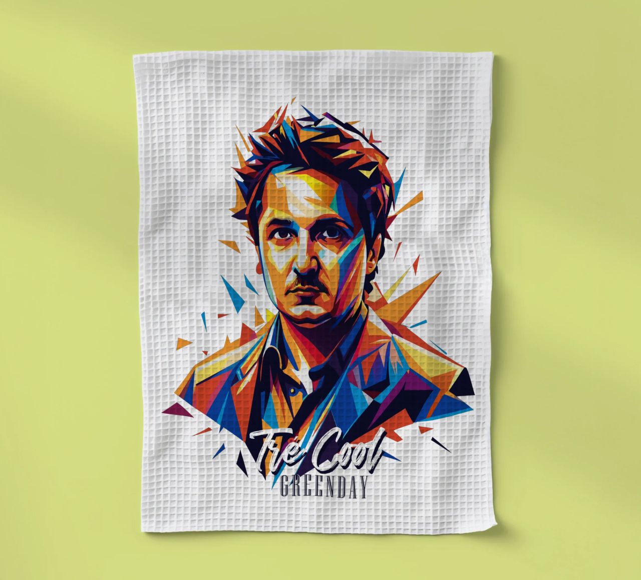 Tre Cool Portrait in WPAP Pop Art tea towel by vectorartnesia
