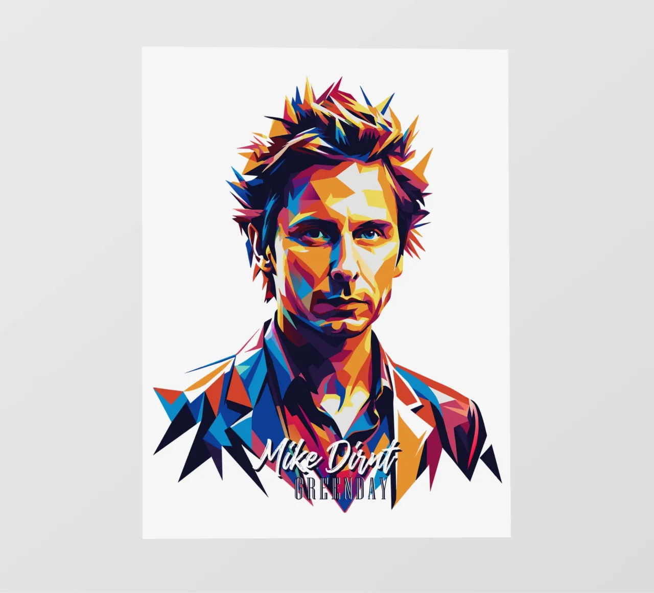 Mike Dirnt Portrait in WPAP Pop Art Backlit Folie von vectorartnesia