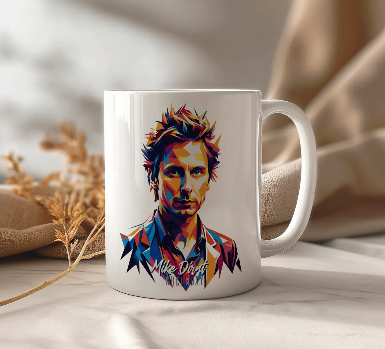 Mike Dirnt Portrait in WPAP Pop Art keramische mok van vectorartnesia