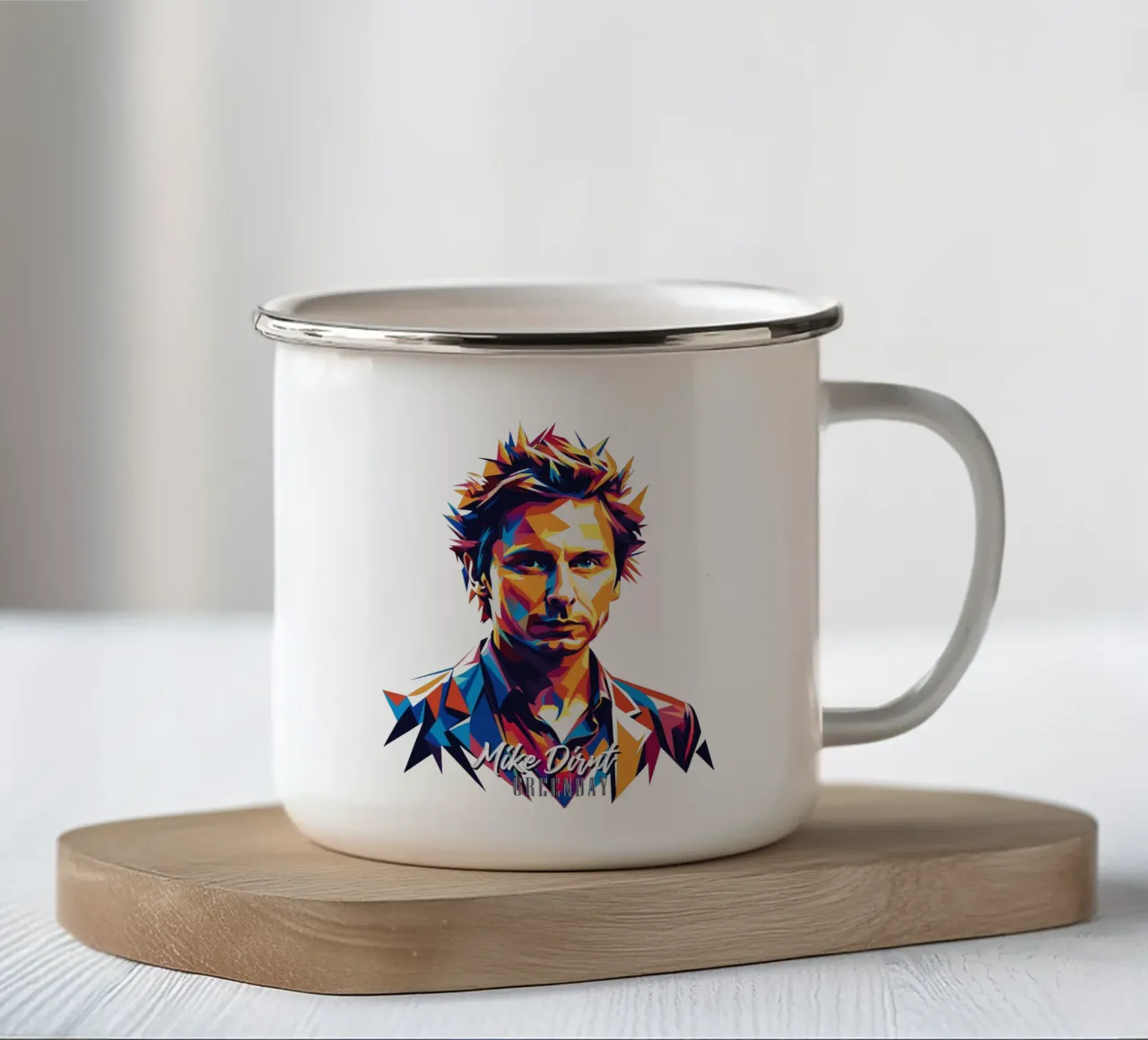 Mike Dirnt Portrait in WPAP Pop Art mug en émail de vectorartnesia