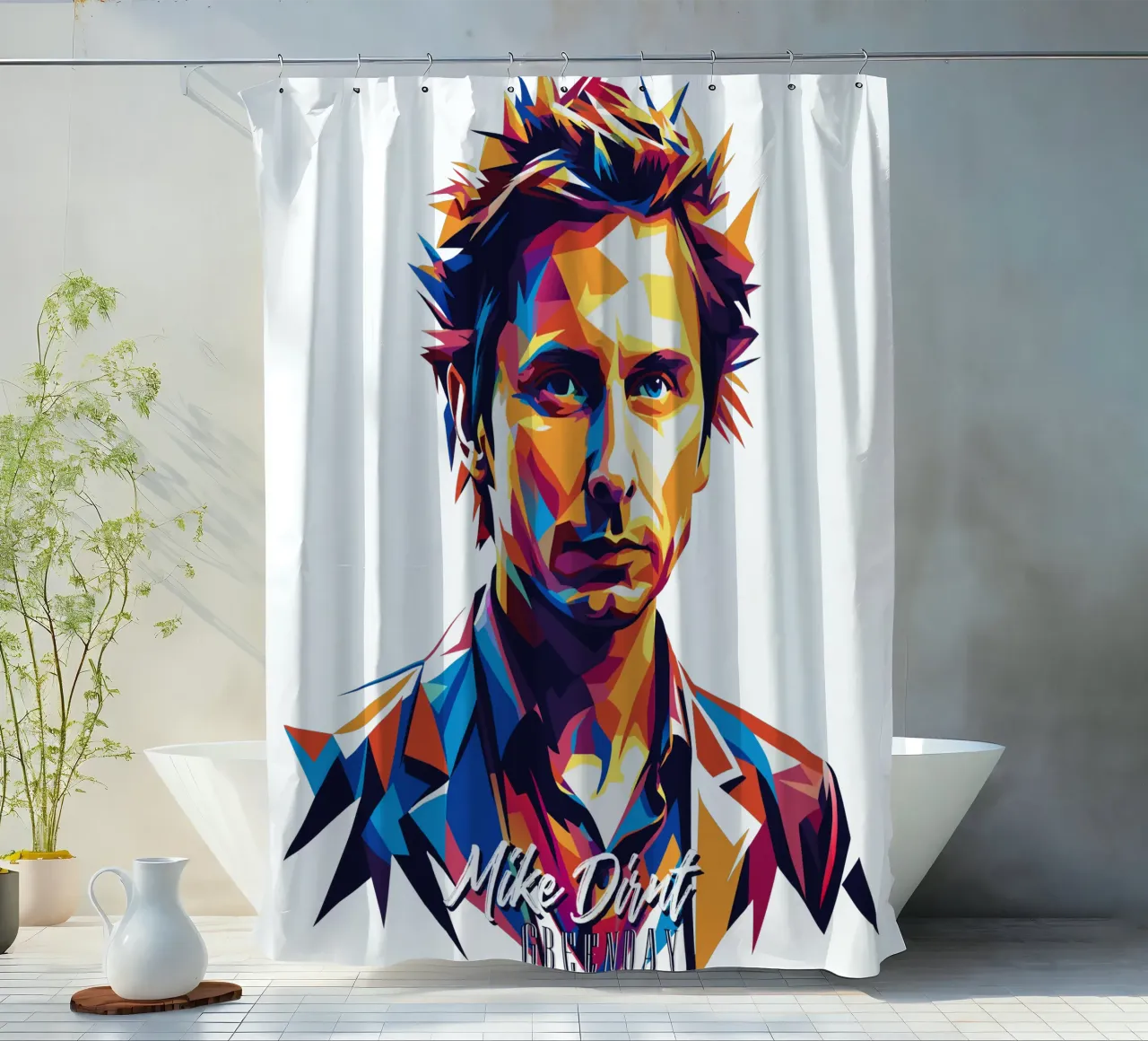 Mike Dirnt Portrait in WPAP Pop Art Duschvorhang von vectorartnesia