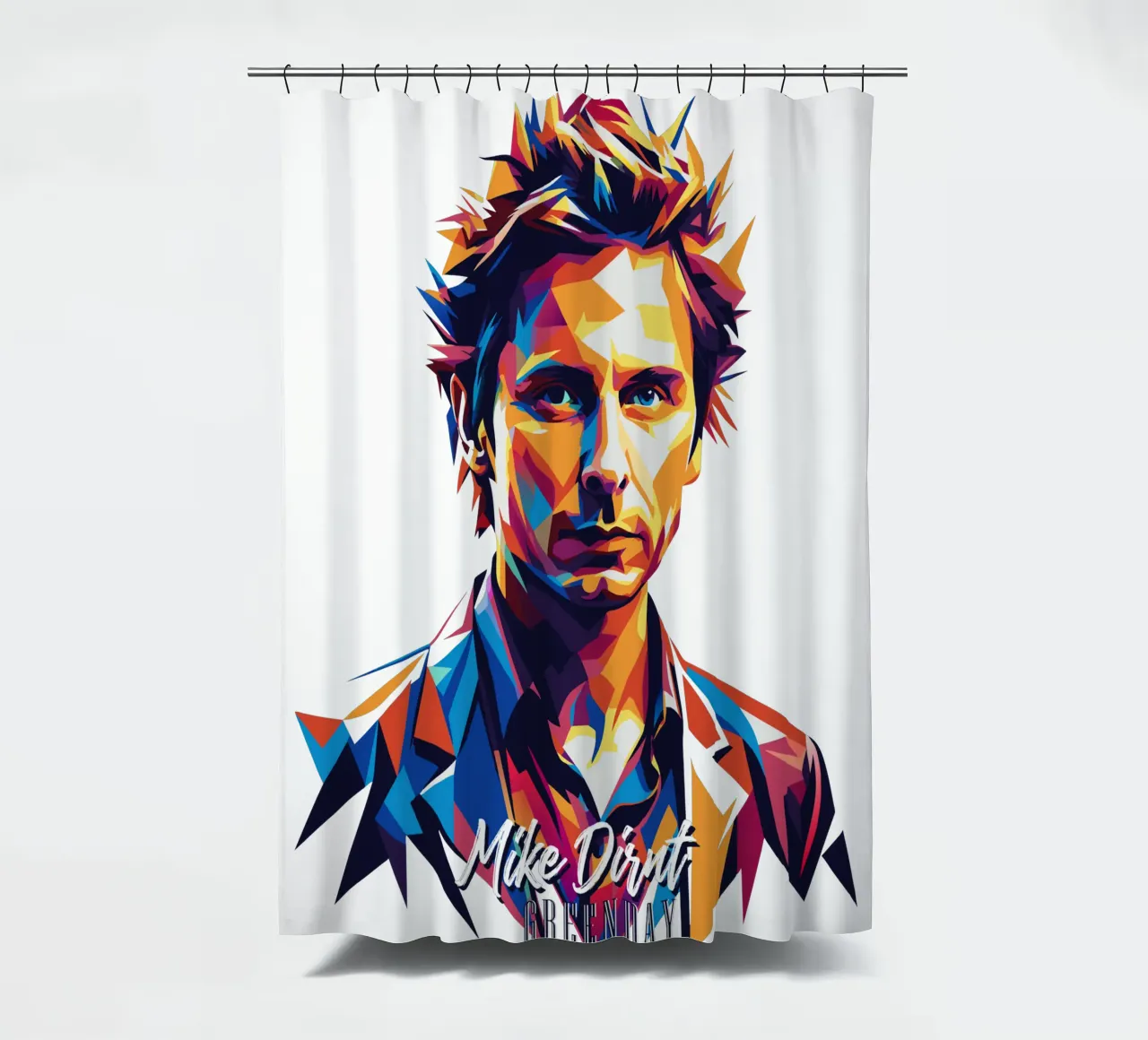 Mike Dirnt Portrait in WPAP Pop Art Duschvorhang von vectorartnesia
