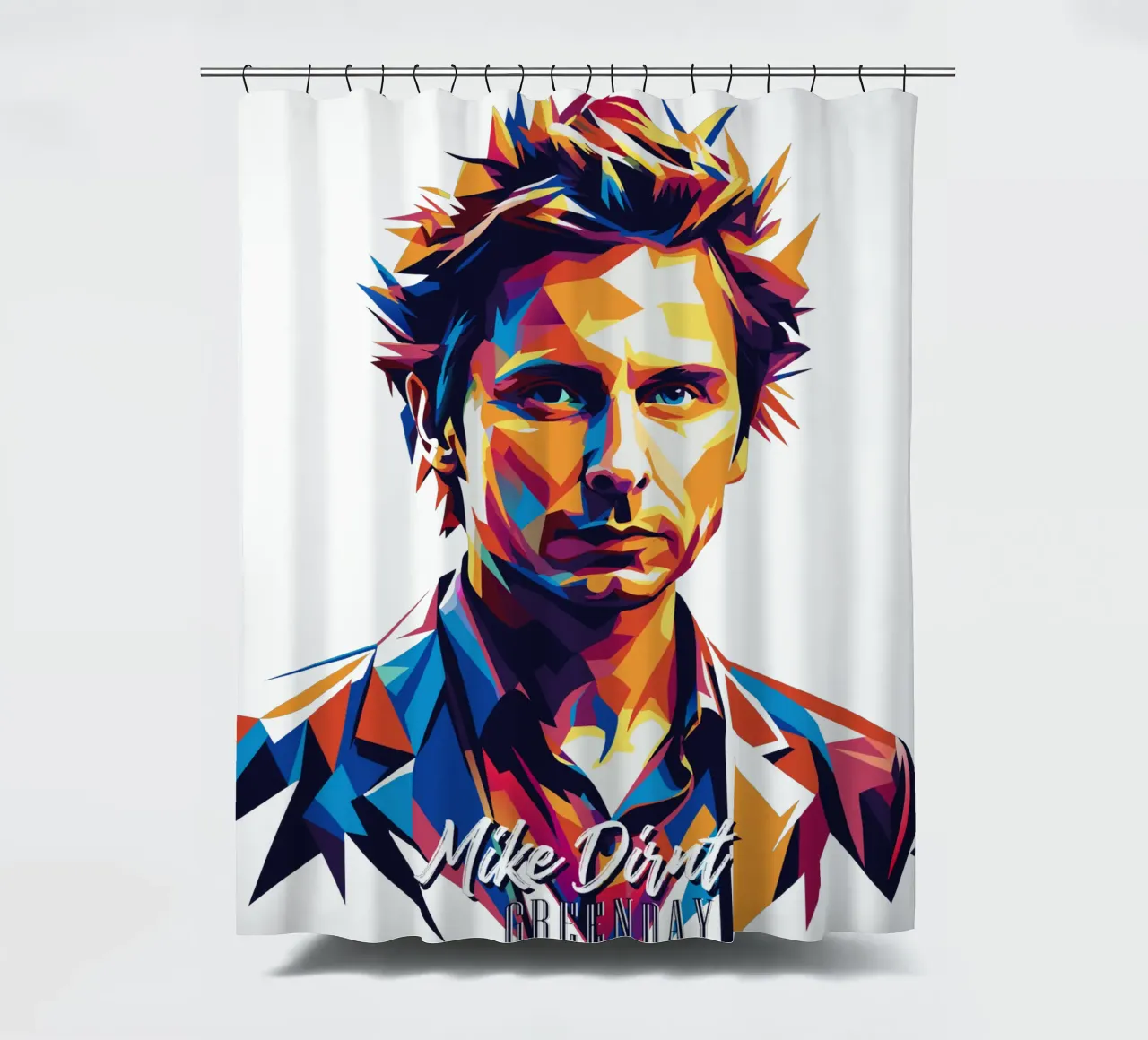 Mike Dirnt Portrait in WPAP Pop Art Duschvorhang von vectorartnesia