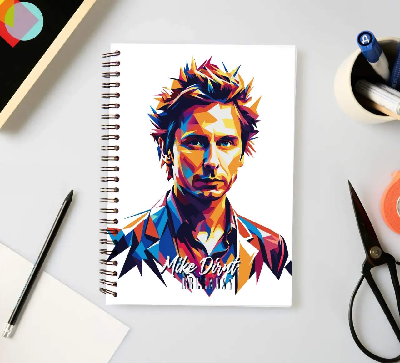 Mike Dirnt Portrait in WPAP Pop Art diario ad anelli da vectorartnesia