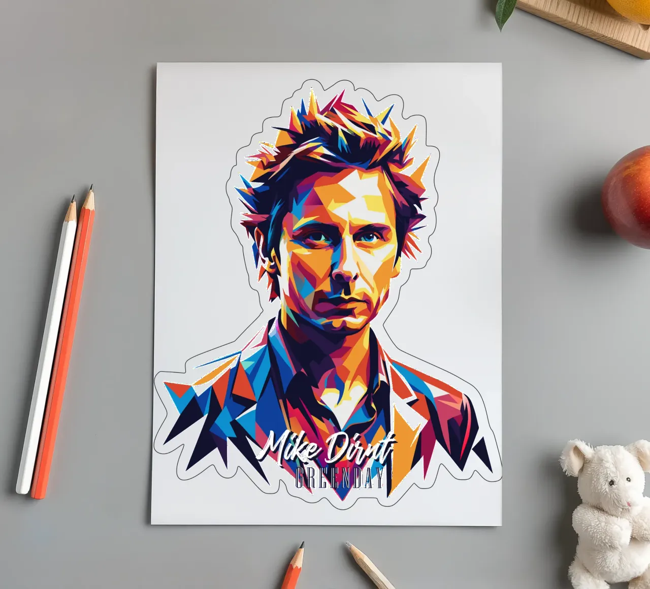 Mike Dirnt Portrait in WPAP Pop Art foglio adesivo da vectorartnesia