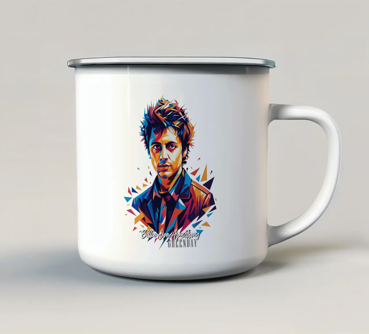 Billie Joe Armstrong Portrait in WPAP Pop Art Emaille Tasse von vectorartnesia