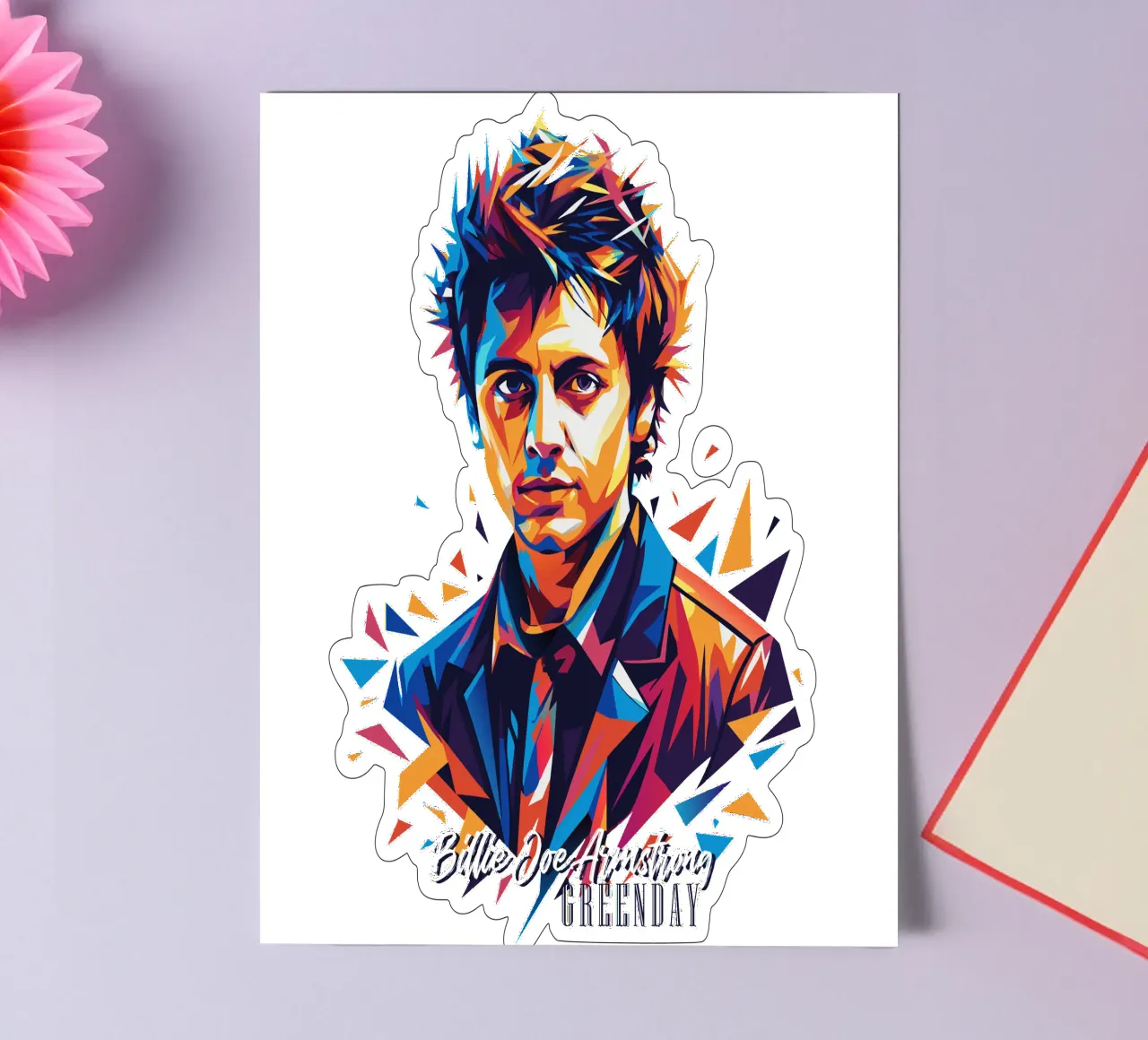 Billie Joe Armstrong Portrait in WPAP Pop Art foglio adesivo da vectorartnesia