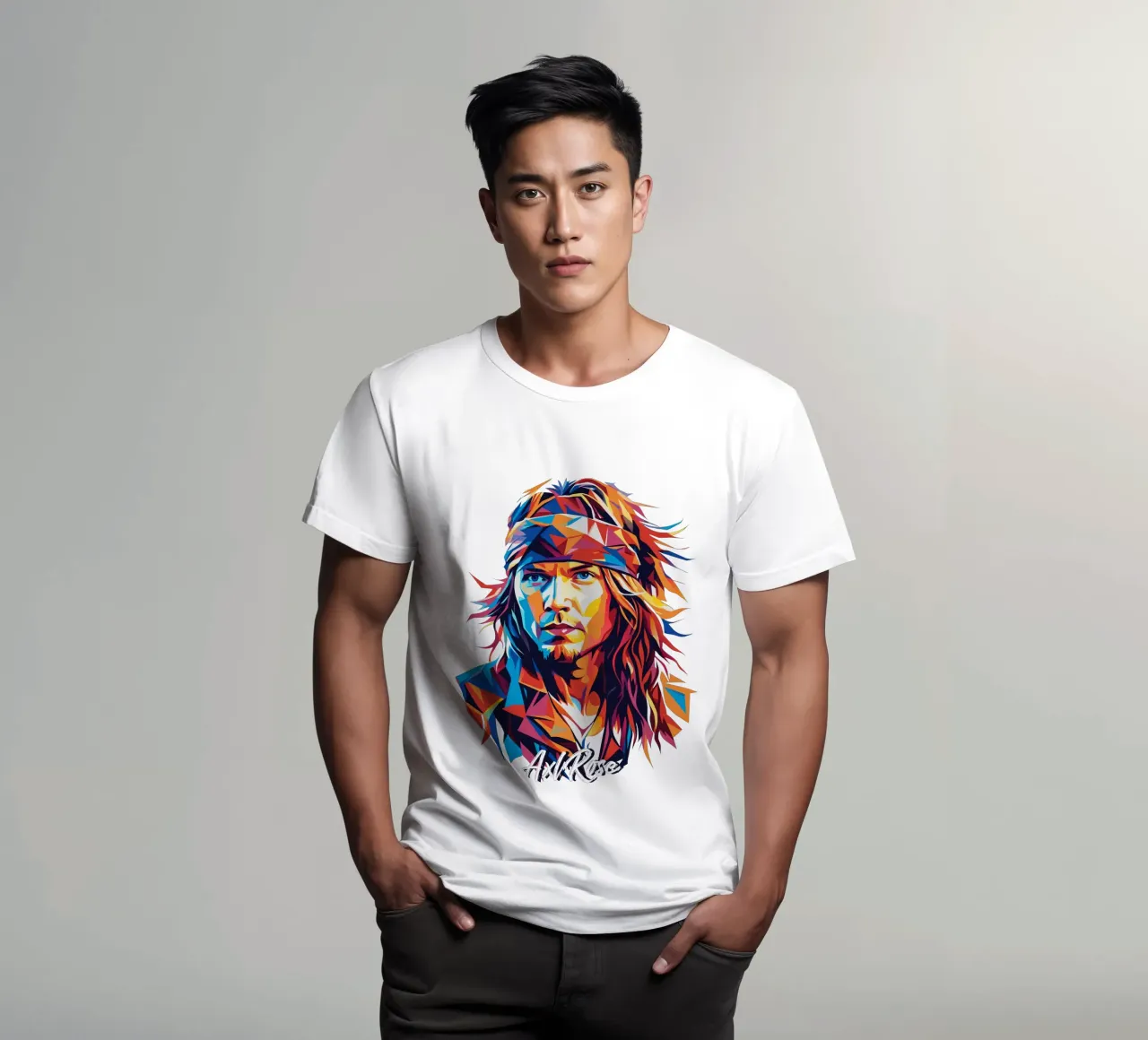 Axl Rose portrait in WPAP Pop Art t-shirt da vectorartnesia