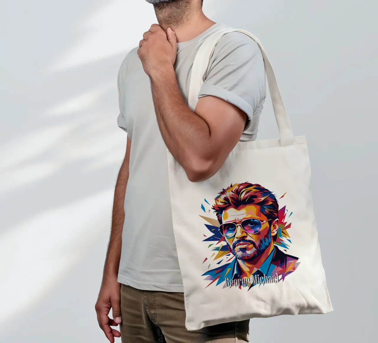 George Michael Portrait in WPAP Pop Art tote bag by vectorartnesia