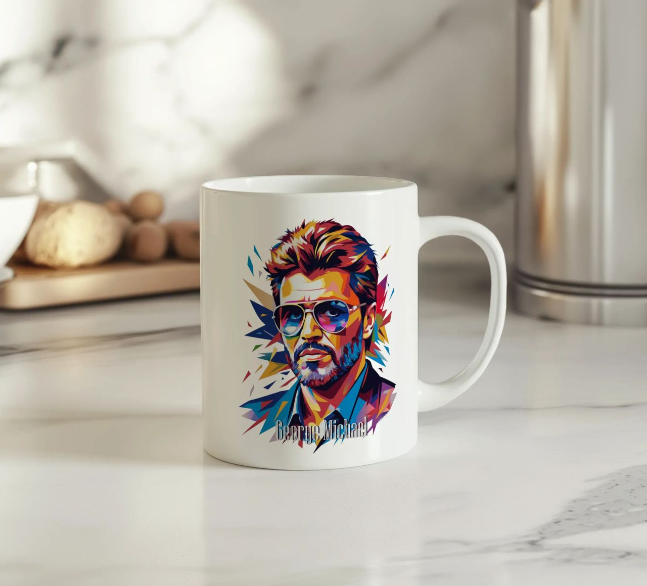 George Michael Portrait in WPAP Pop Art tazza in ceramica da vectorartnesia