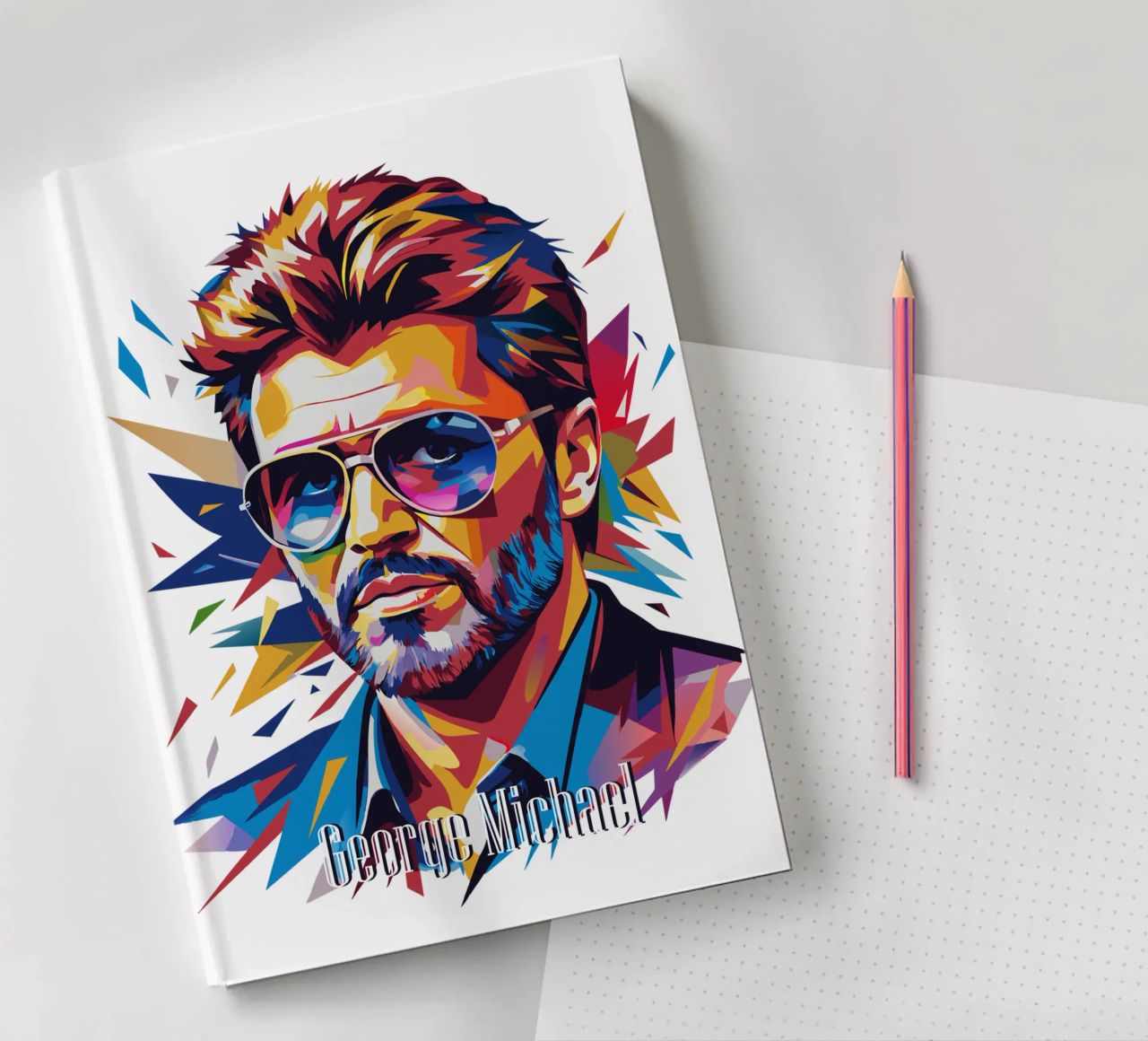 George Michael Portrait in WPAP Pop Art notebook by vectorartnesia