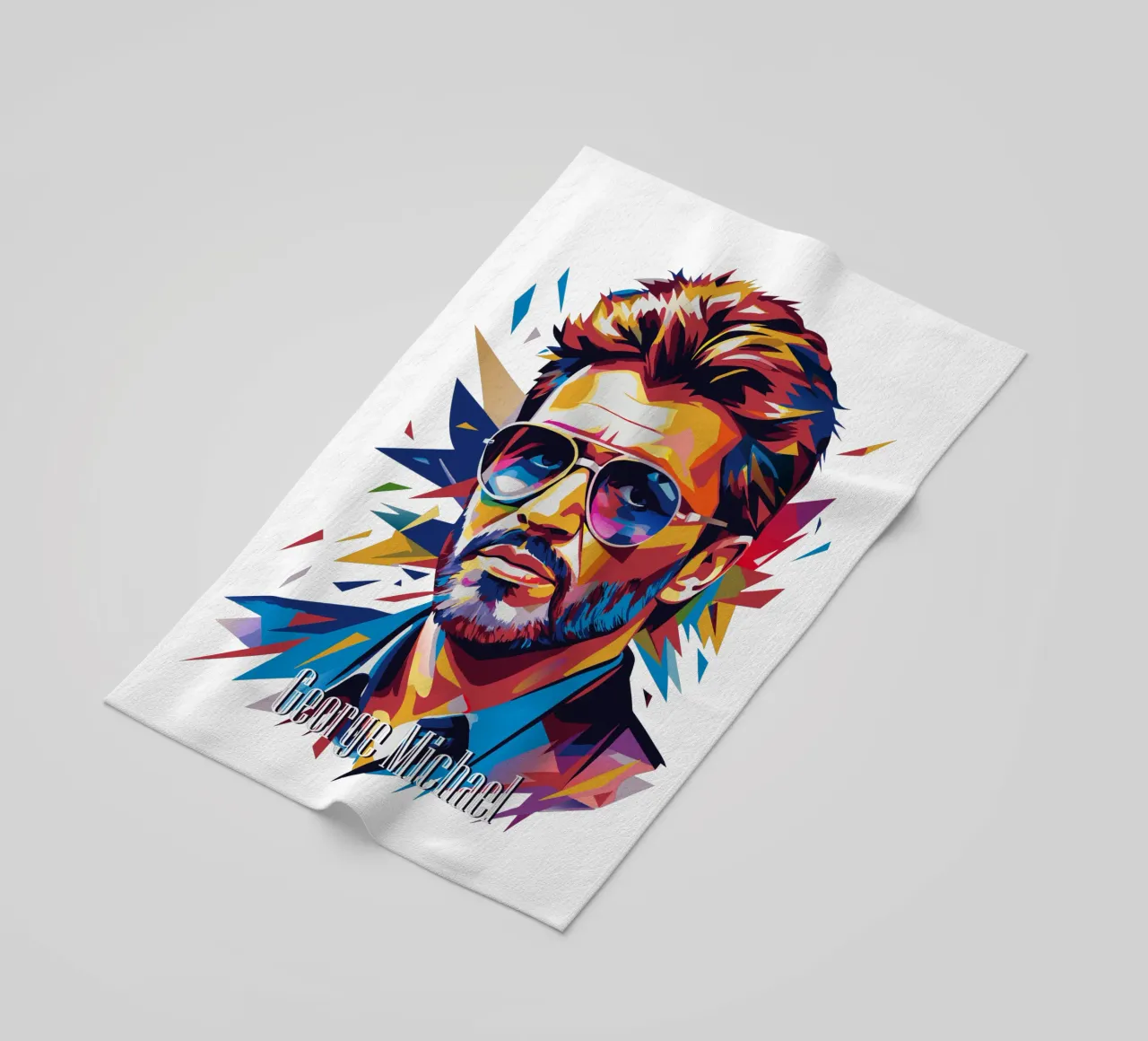 George Michael Portrait in WPAP Pop Art beach towel by vectorartnesia