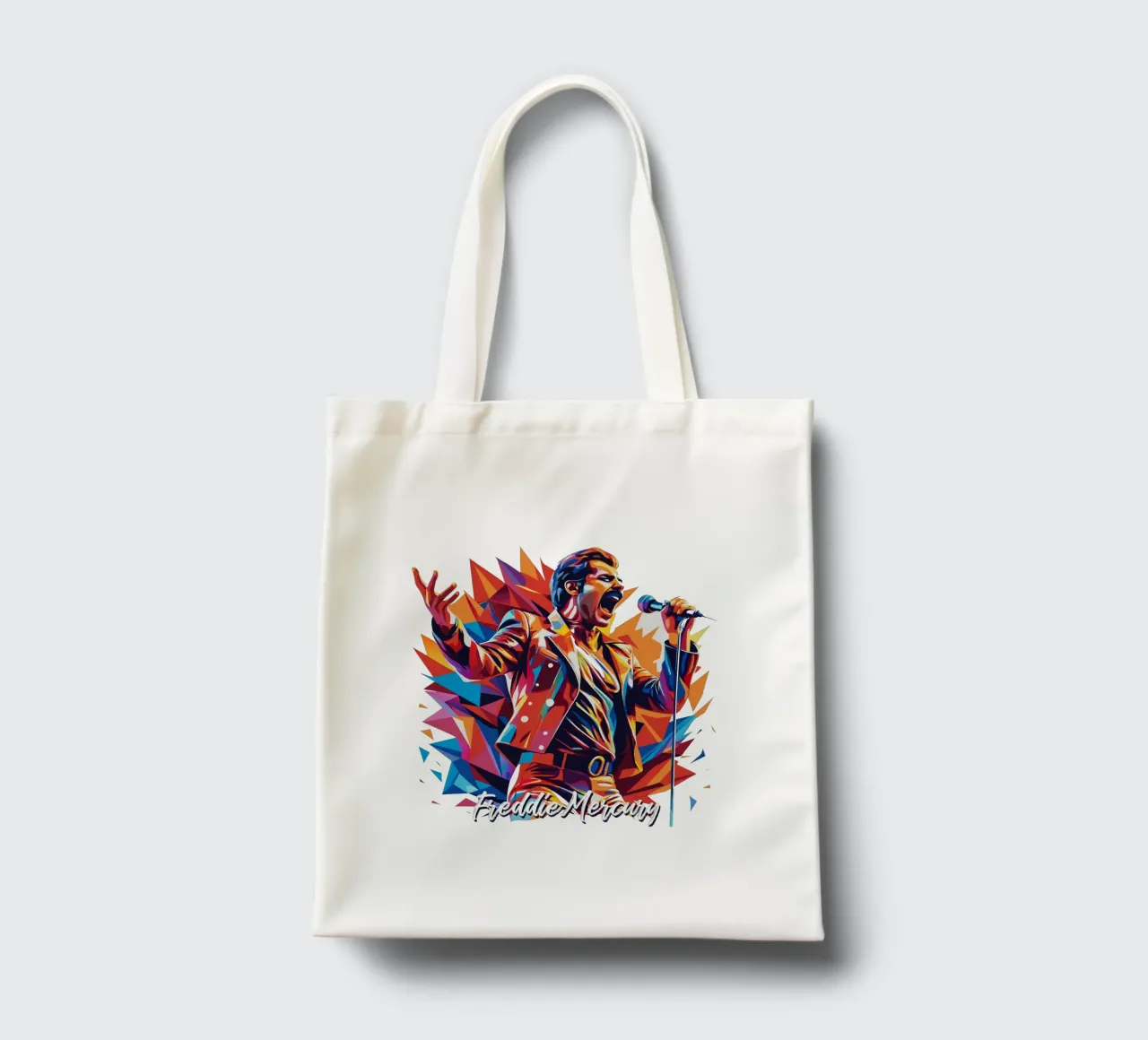 Freddie Mercury in WPAP Pop Art borsa in juta da vectorartnesia