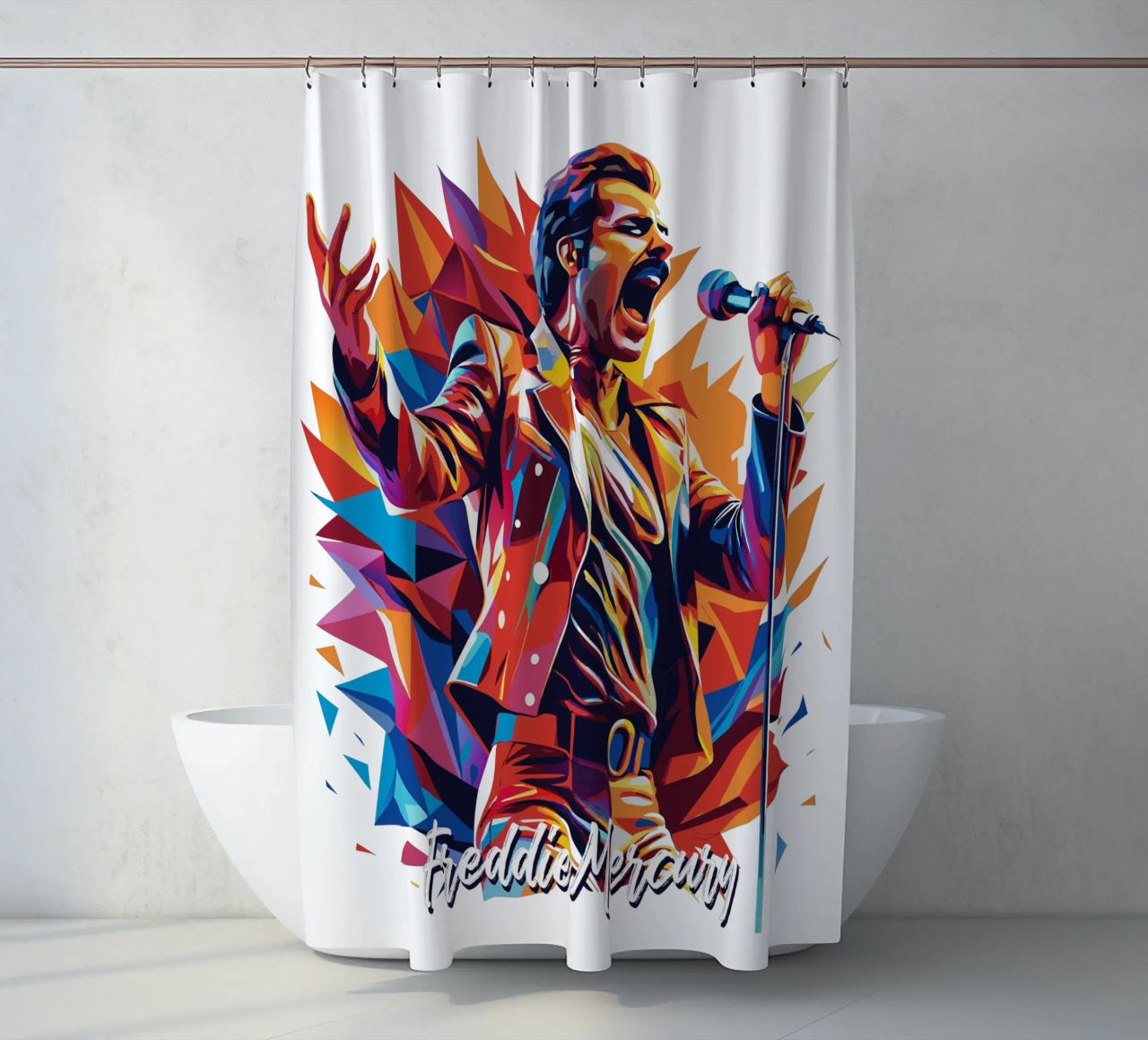 Freddie Mercury in WPAP Pop Art Duschvorhang von vectorartnesia