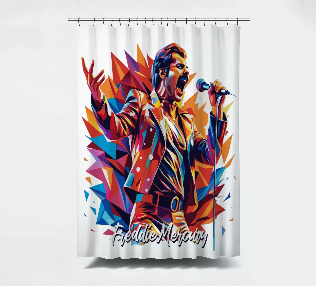 Freddie Mercury in WPAP Pop Art Duschvorhang von vectorartnesia