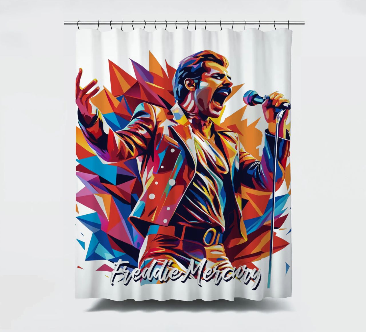 Freddie Mercury in WPAP Pop Art Duschvorhang von vectorartnesia