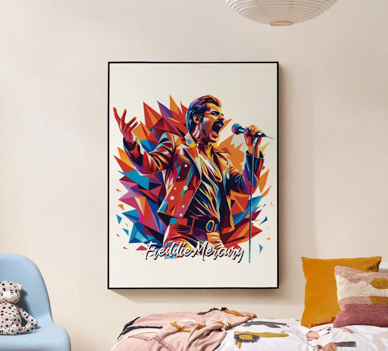 Freddie Mercury in WPAP Pop Art plexiglass da vectorartnesia