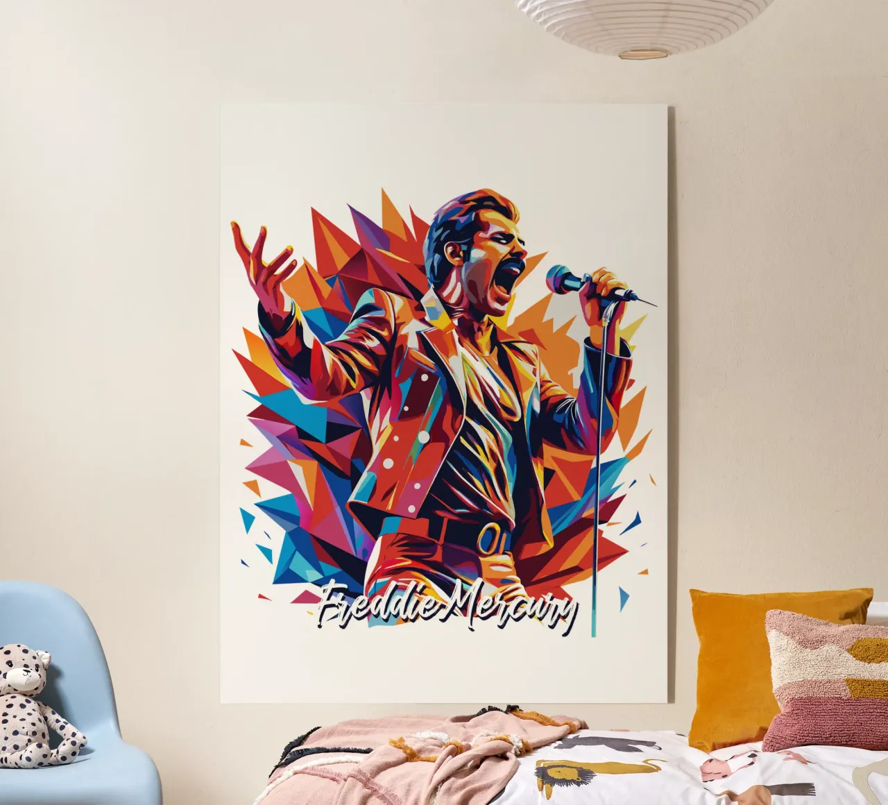 Freddie Mercury in WPAP Pop Art plexiglass da vectorartnesia