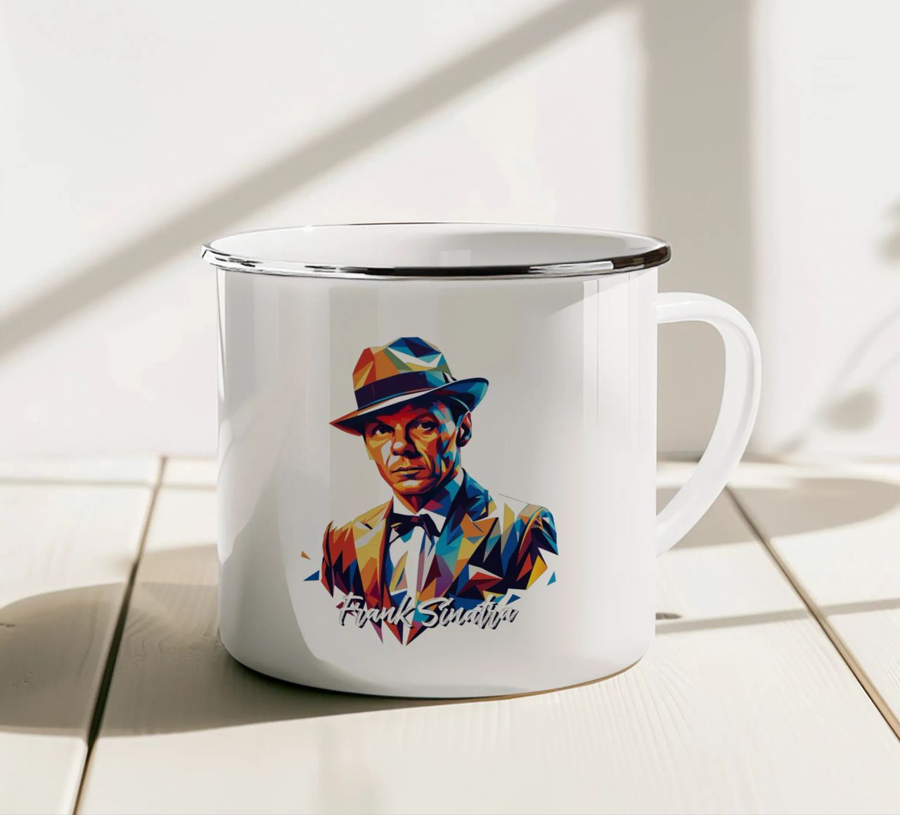 Frank Sinatra Portrait in WPAP Pop Art tazza in smalto da vectorartnesia