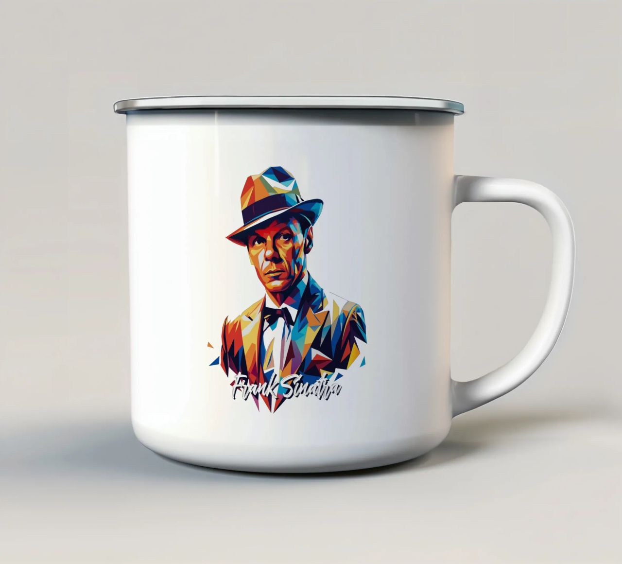 Frank Sinatra Portrait in WPAP Pop Art tazza in smalto da vectorartnesia