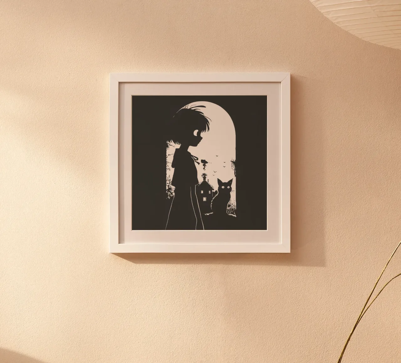 La ragazza e il gatto poster con telaio in legno da pixel