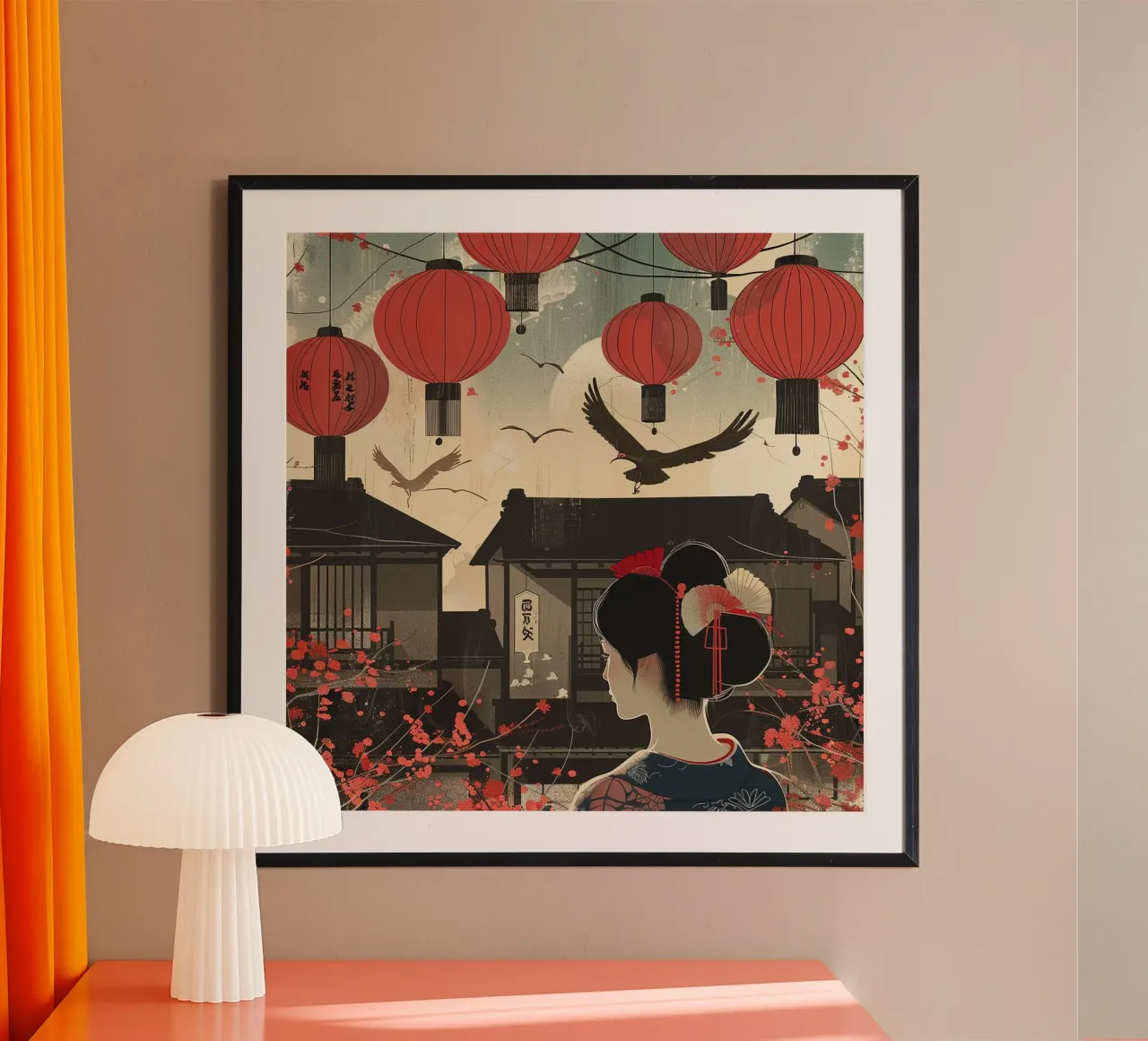 Tradizione giapponese poster con telaio in legno da pixel