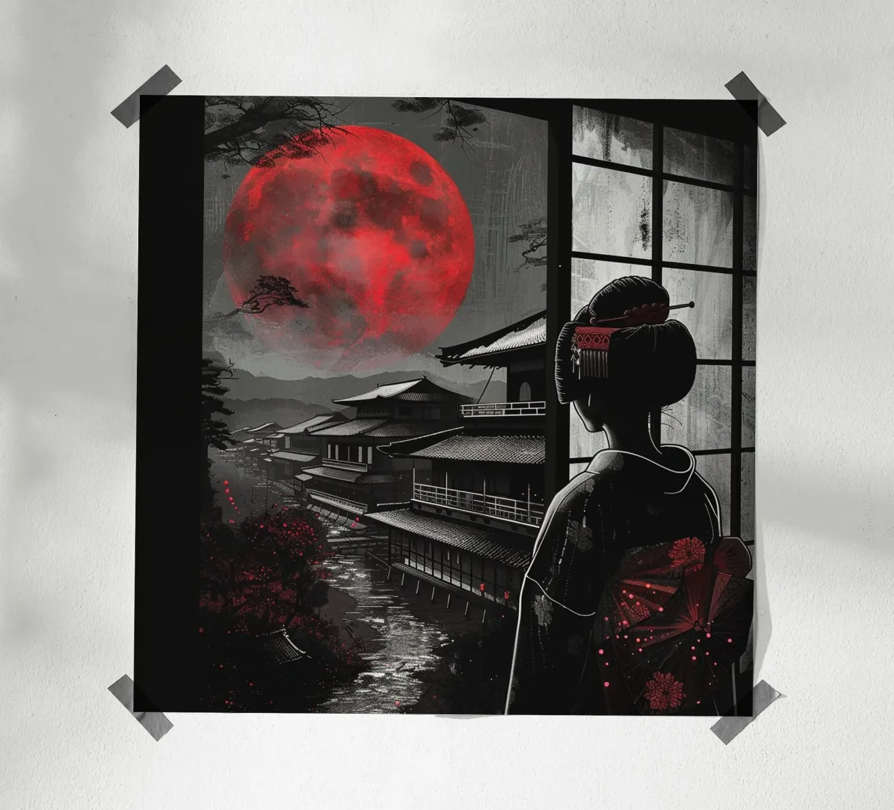 Giappone oscuro poster con telaio in alluminio da pixel