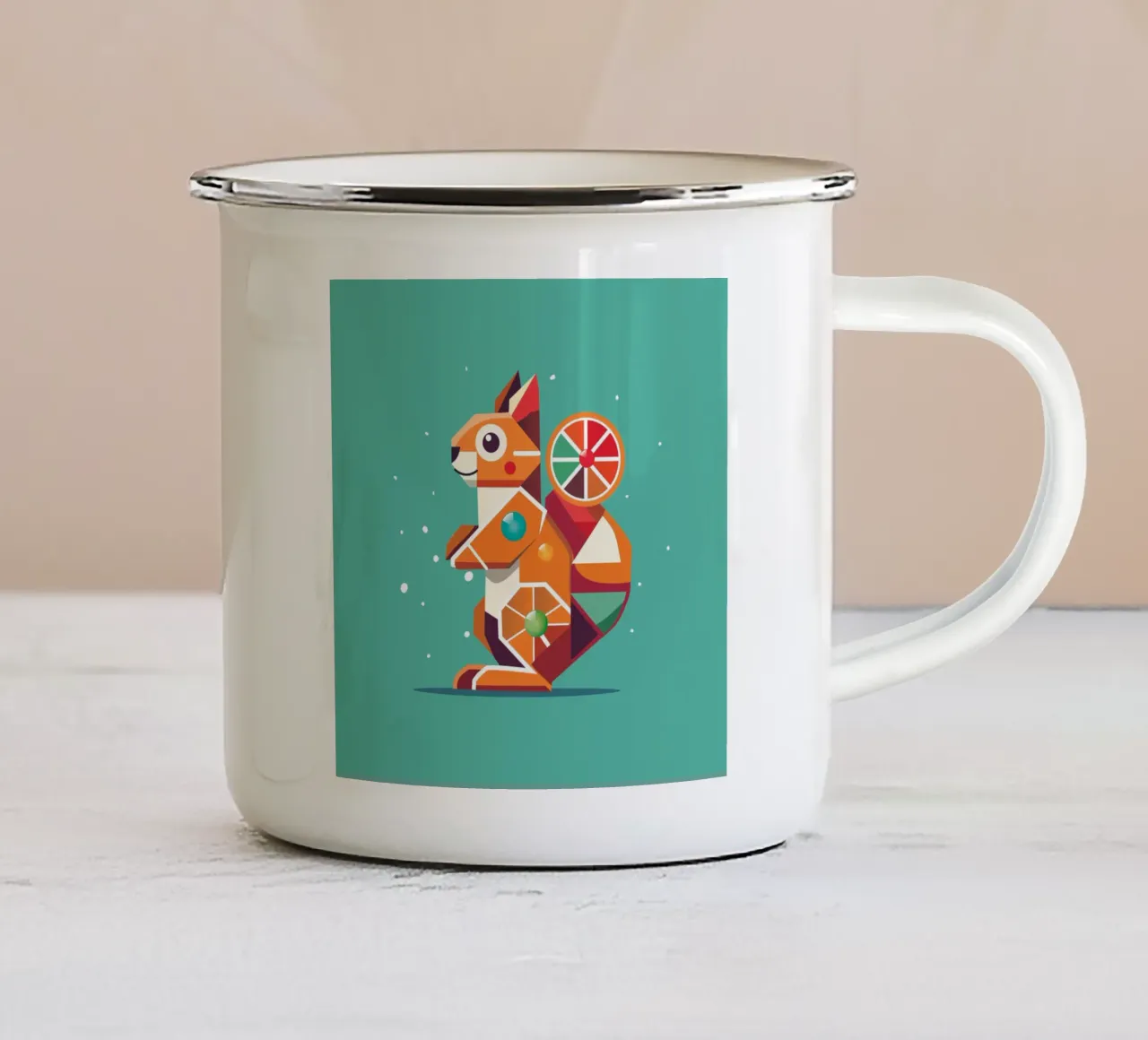 Scoiattolo geometrico - Un colorato richiamo per gli occhi tazza in smalto da namosh