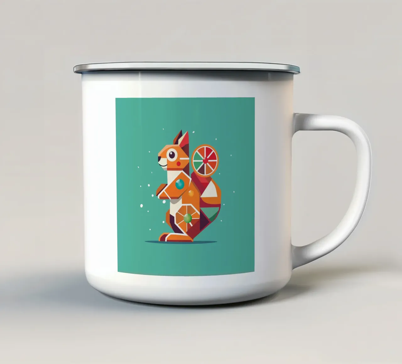 Scoiattolo geometrico - Un colorato richiamo per gli occhi tazza in smalto da namosh