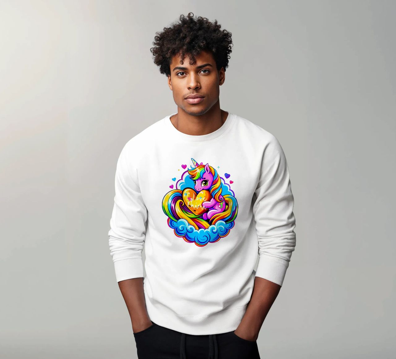 Cute Unicorn Hugging a Heart Pillow on a Cloud - Custom Text Sweatshirt von Artnesia