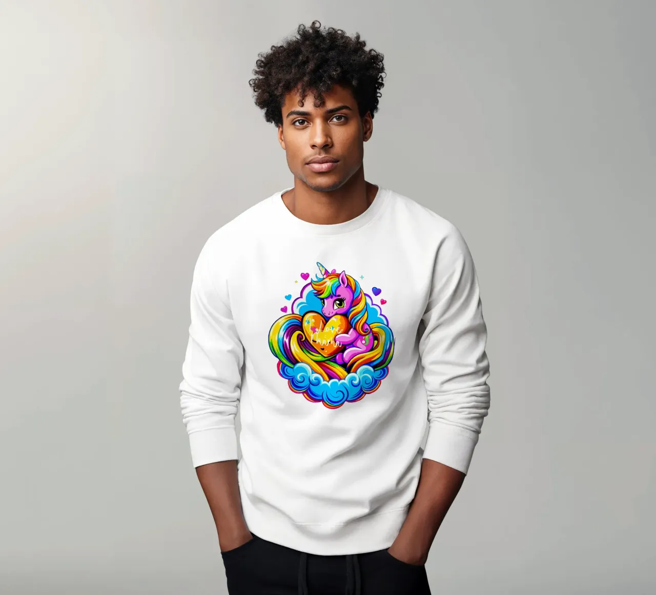 Cute Unicorn Hugging a Heart Pillow on a Cloud - Custom Text sweat de Artnesia