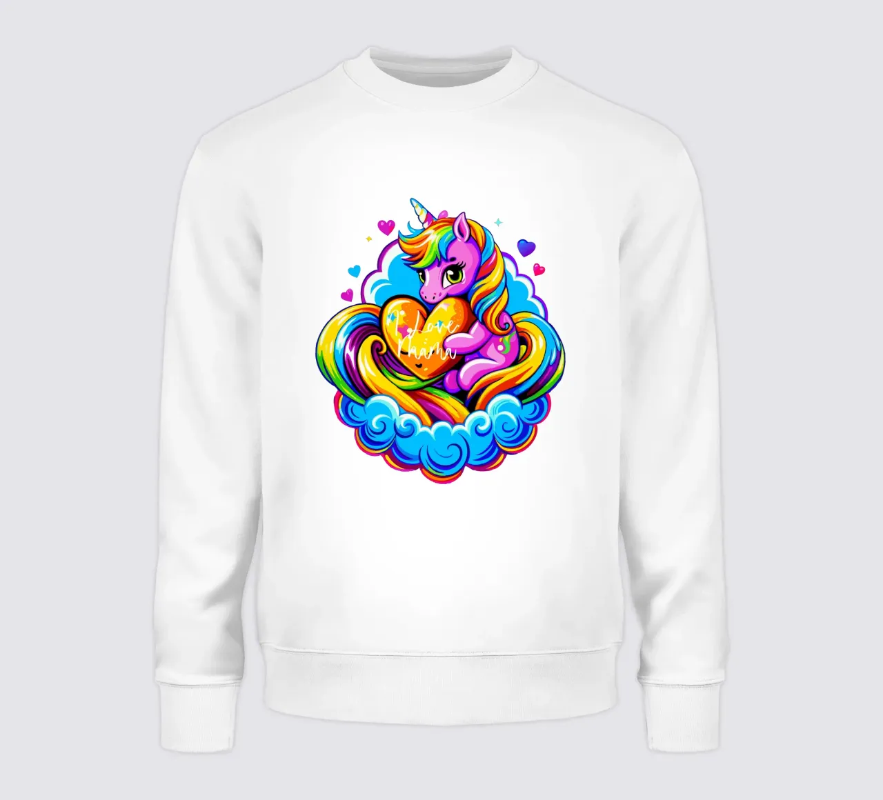 Cute Unicorn Hugging a Heart Pillow on a Cloud - Custom Text sweat de Artnesia