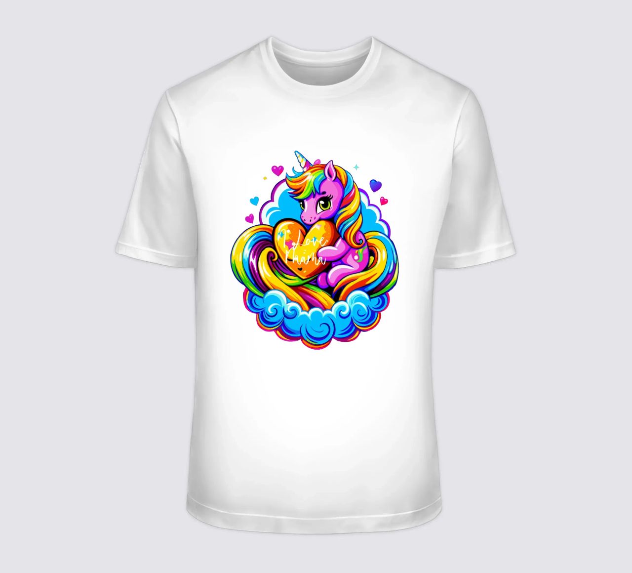 Cute Unicorn Hugging a Heart Pillow on a Cloud - Custom Text t-shirt da Artnesia