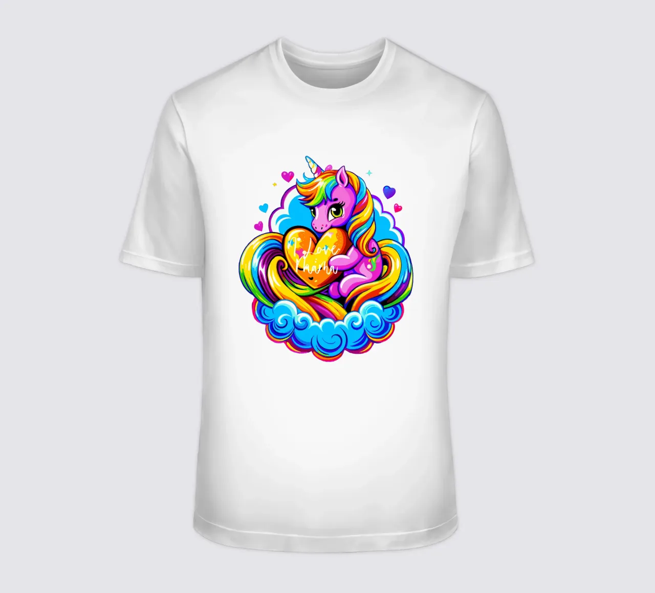 Cute Unicorn Hugging a Heart Pillow on a Cloud - Custom Text t-shirt da Artnesia