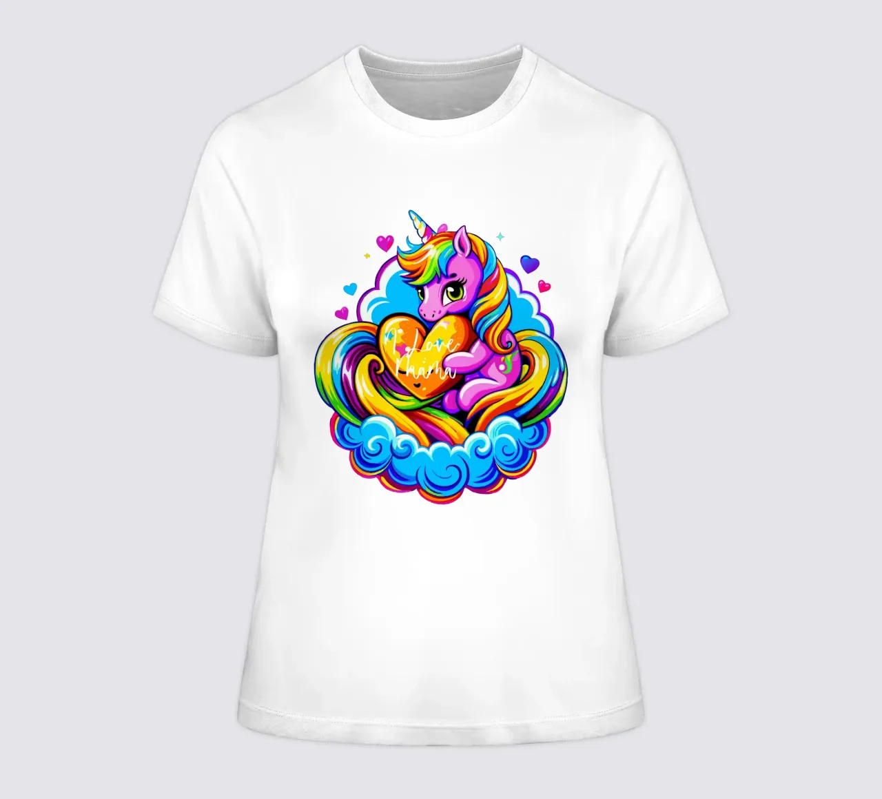 Cute Unicorn Hugging a Heart Pillow on a Cloud - Custom Text women's fitted t-shirt by Artnesia