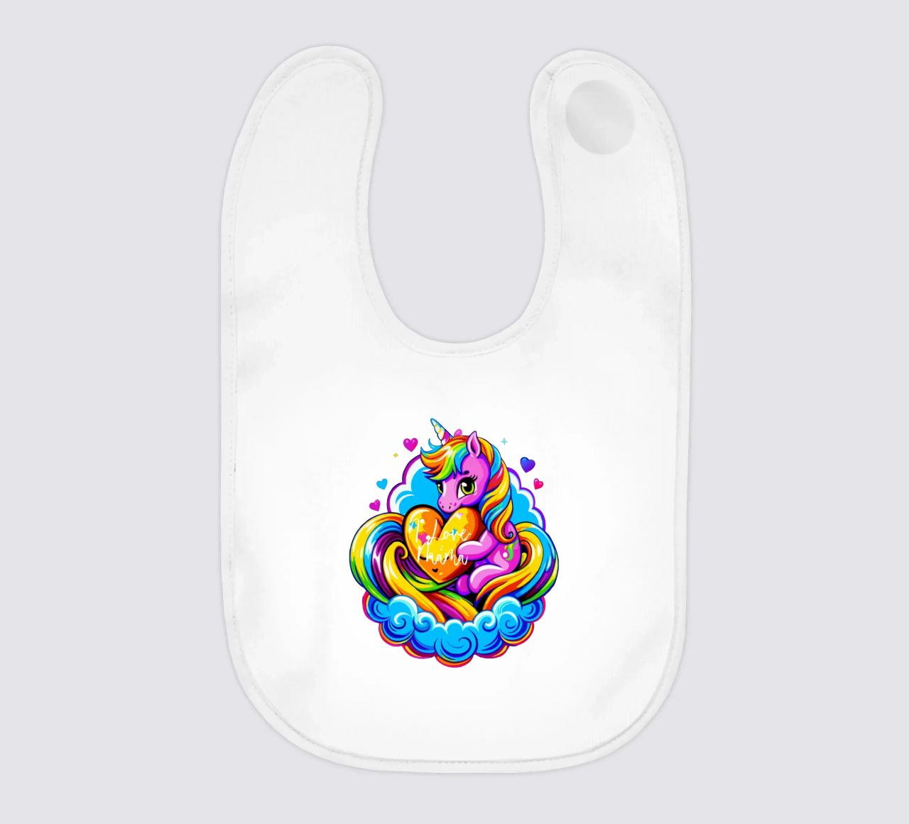 Cute Unicorn Hugging a Heart Pillow on a Cloud - Custom Text Babylätzchen von Artnesia