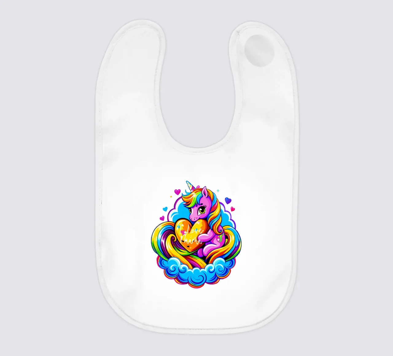 Cute Unicorn Hugging a Heart Pillow on a Cloud - Custom Text Babylätzchen von Artnesia