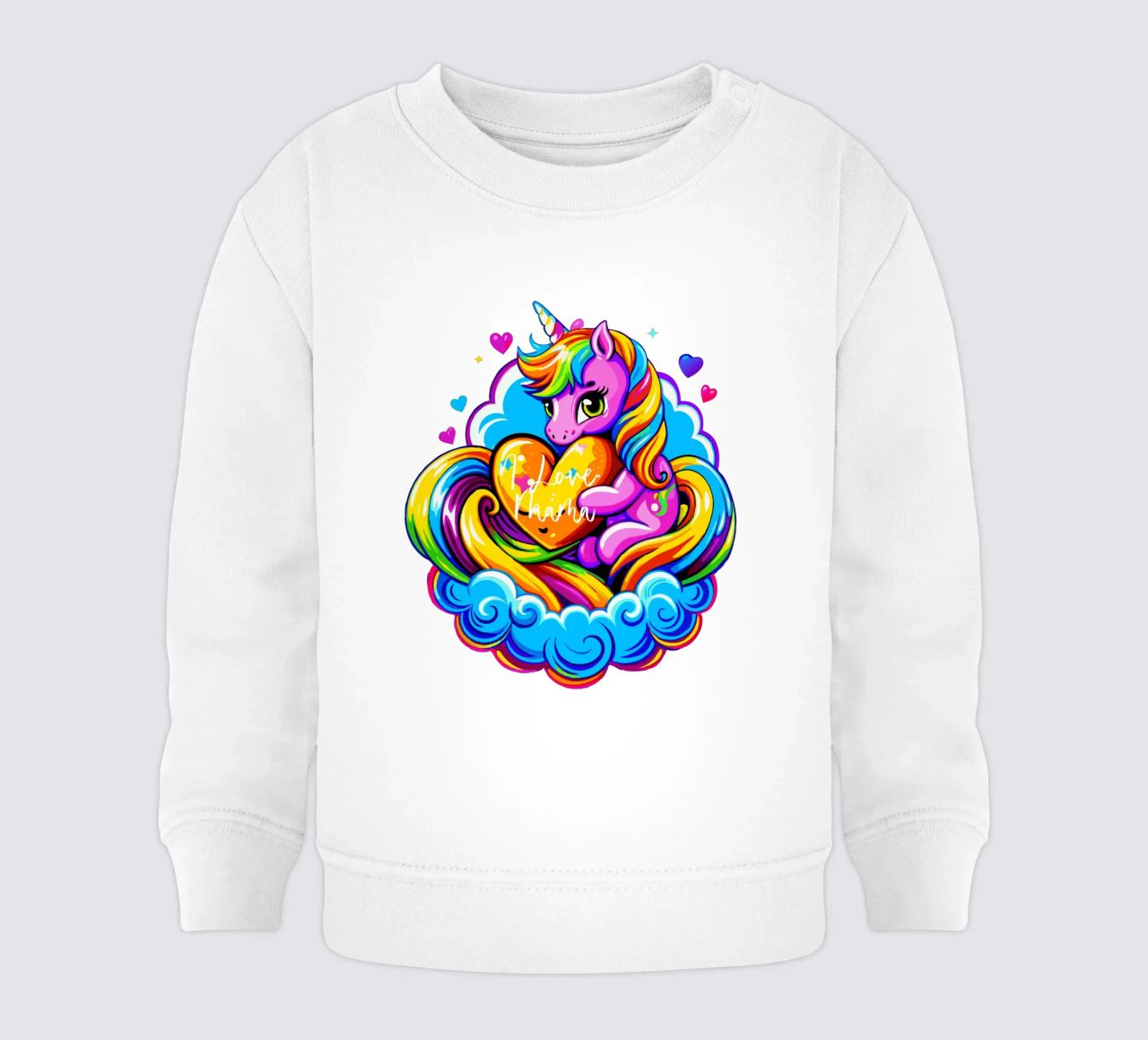 Cute Unicorn Hugging a Heart Pillow on a Cloud - Custom Text felpa neonato da Artnesia