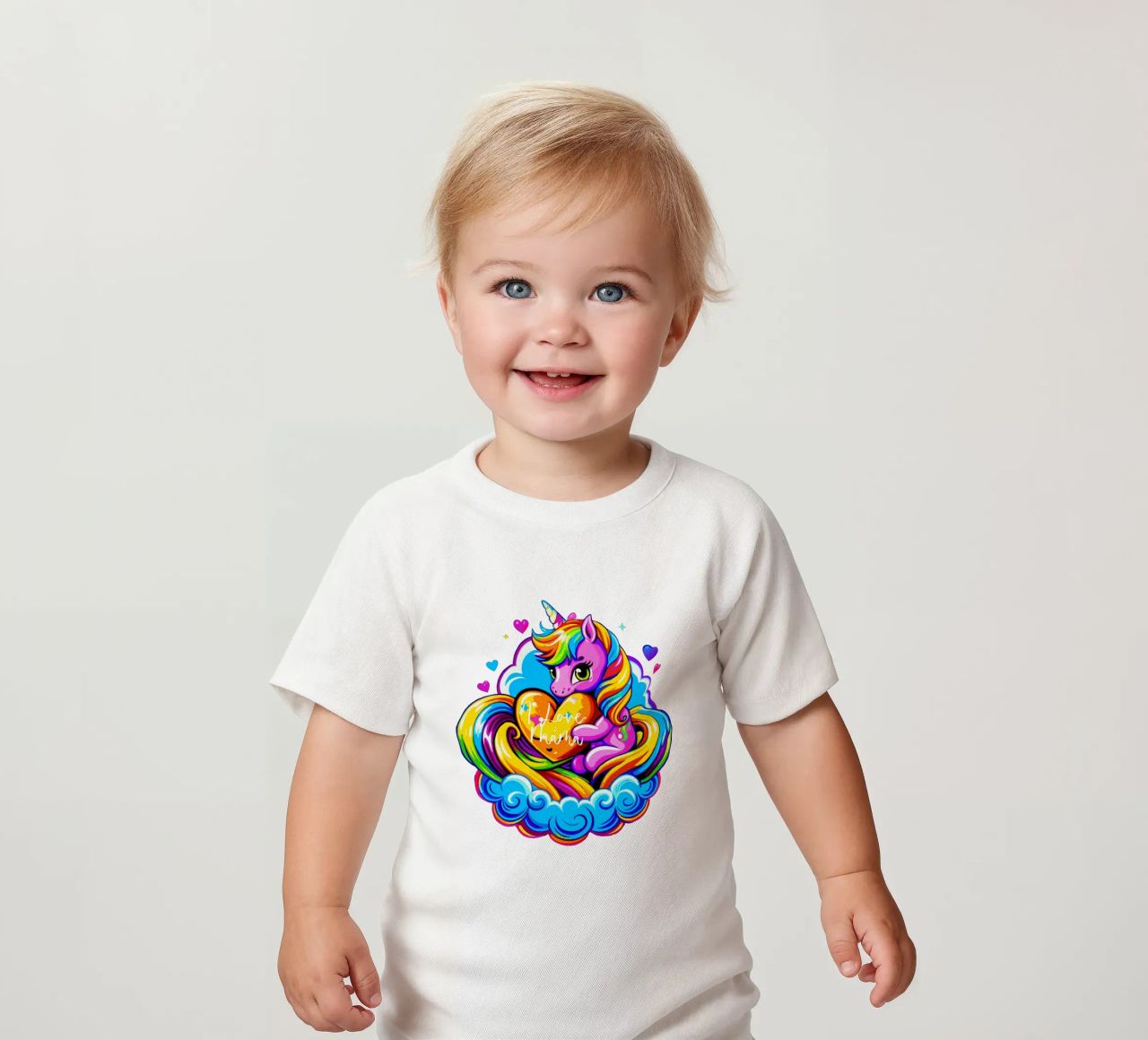 Cute Unicorn Hugging a Heart Pillow on a Cloud - Custom Text maglietta neonato da Artnesia