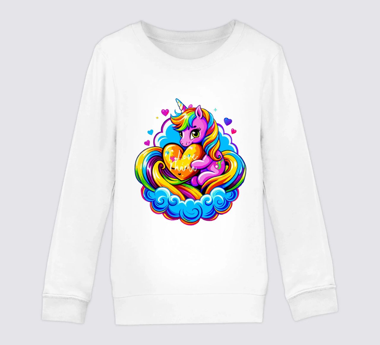 Cute Unicorn Hugging a Heart Pillow on a Cloud - Custom Text felpa bambino da Artnesia