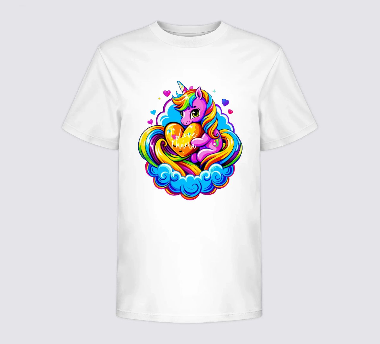 Cute Unicorn Hugging a Heart Pillow on a Cloud - Custom Text t-shirt bambini da Artnesia