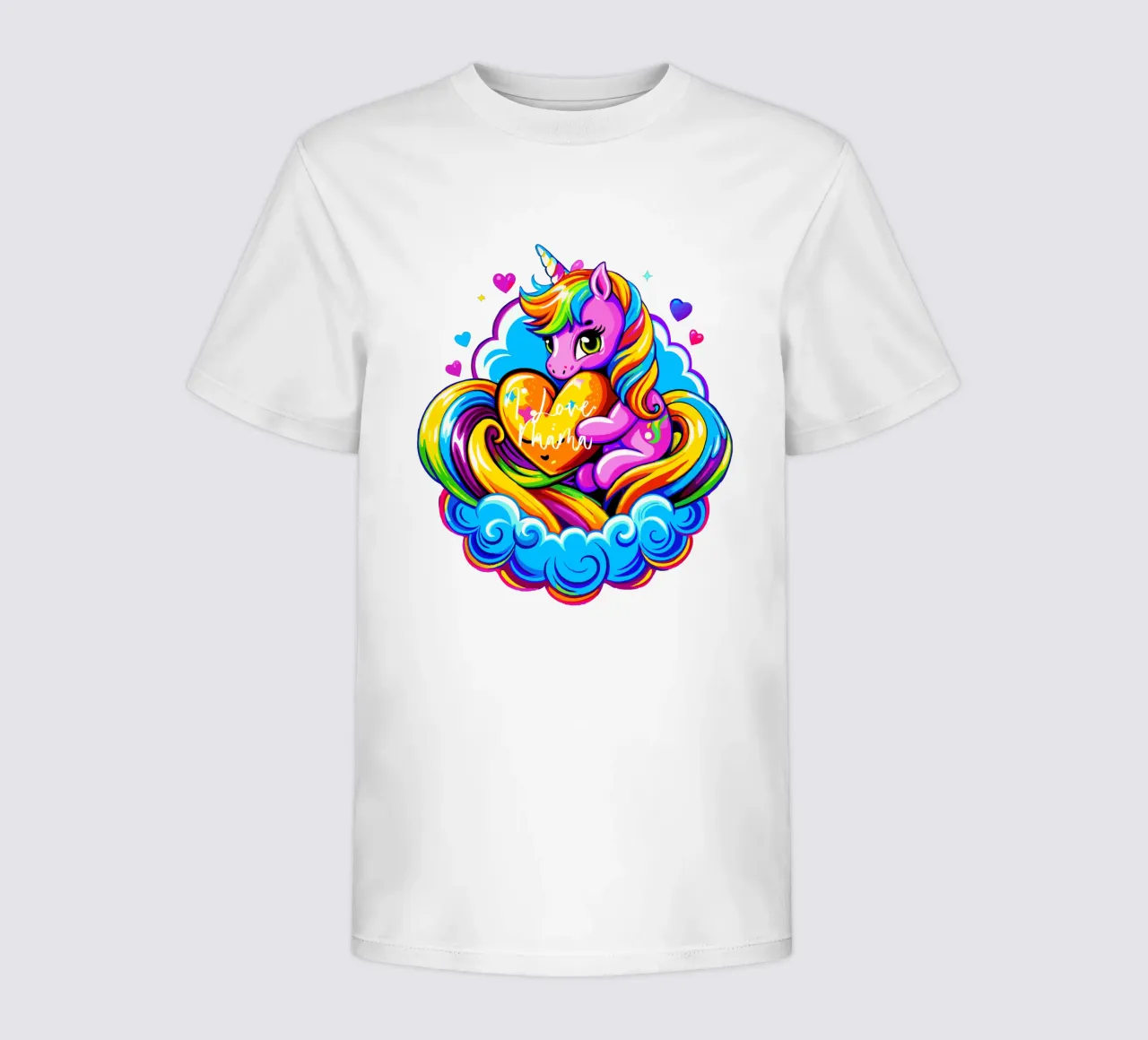 Cute Unicorn Hugging a Heart Pillow on a Cloud - Custom Text t-shirt bambini da Artnesia